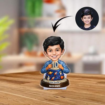Personalized Astronaut Space Themed Bobblehead Caricature for Boys Birthday Gift for Kids, Son, Brother Tabletop Decor for Study Desk & Kids' Bedroom Battery Powered Moving Head